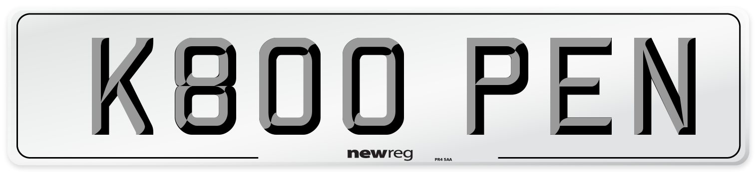 K800 PEN Number Plate from New Reg